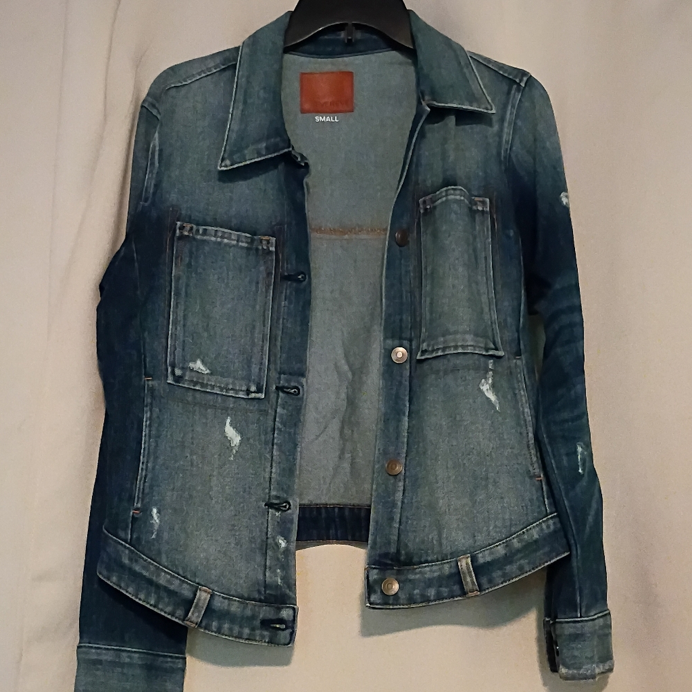 Evereve Blue Denim Jacket with Brown Patch
